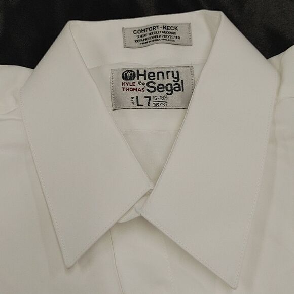 HENRY SEGAL WHITE REGULAR FIT MICROFIBER LAYDOWN COLLAR DRESS SHIRT. - Picture 3 of 4
